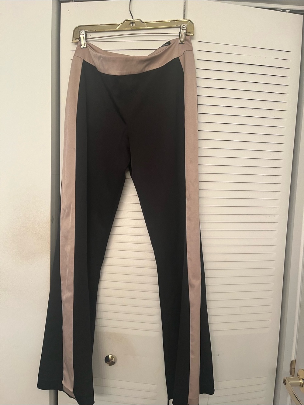 Shape FX Black Flare Pants with Taupe Side Stripes